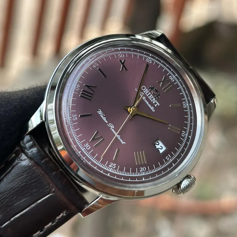 Orient Bambino Version II Bordeaux Dial Leather Men's Watch- RA-AC0026R